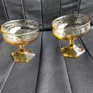 Two Anchor Hocking Yellow/Honey Amber Champagne/Sherbet Glasses